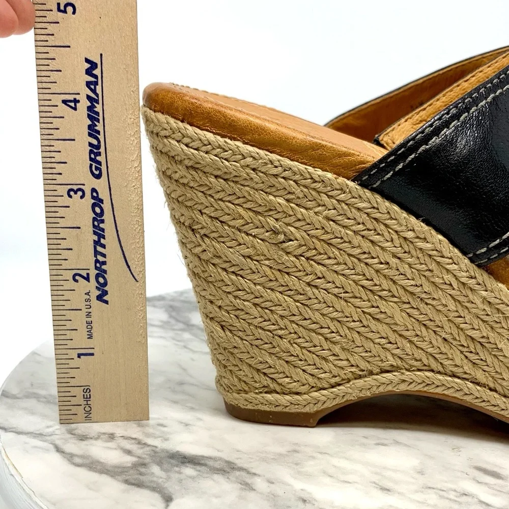 Naya Colette Bow Detail Black Leather Chunky Wedges 8.5 Feminine Resortwear Chic